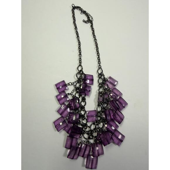 3 purple lavender statement bib flower floral bling enamel necklaces bundle lot - Picture 8 of 10